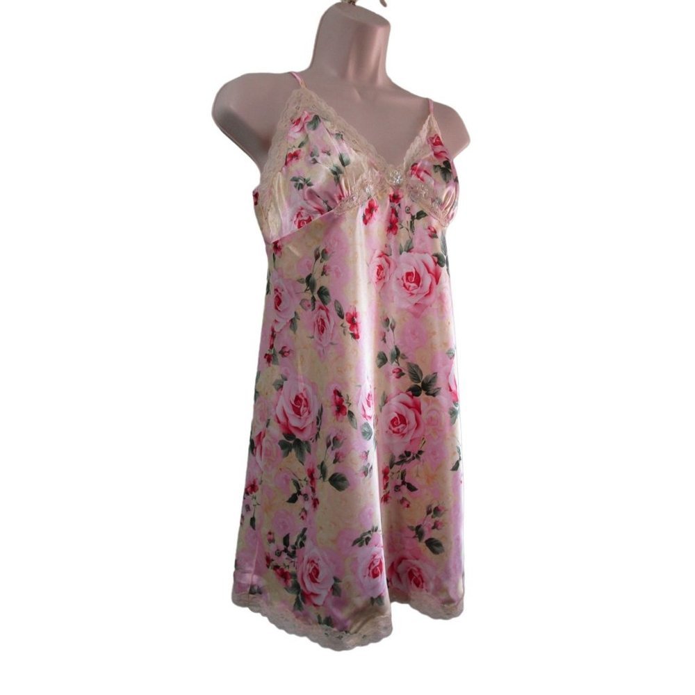 Secret Treasures Pink Cream Rose Chemise Lace Sequin Trim Ladies 8/10 GUC